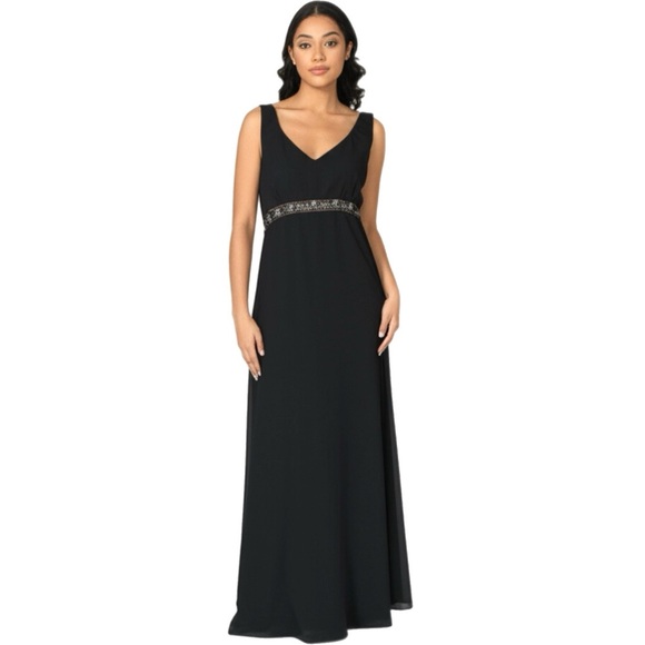 Michaelangelo Women’s Black Evening Gown Beaded Dress V Neck Sleeveless Sz 10 - Picture 1 of 12